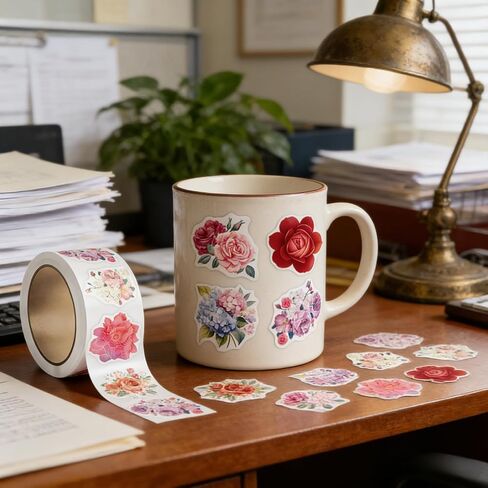 500Pcs Flower Stickers - 8 Styles Cute Spring Floral Small Business Decals Spring Summer Stickers Rolls for Scrapbooks Party Envelope Seals Office Classroom Decorations(Pink Rose) in Kuwait