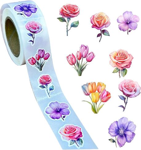500Pcs Flower Stickers - 8 Styles Cute Spring Floral Small Business Decals Spring Summer Stickers Rolls for Scrapbooks Party Envelope Seals Office Classroom Decorations(Pink Rose) in Kuwait