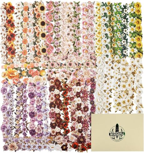 90PCS Vintage Floral Border Stickers – Retro Botanical Adhesive Flower Strips for Scrapbooking, Journaling, DIY Cards, Planners and Crafts in Saudi Arabia