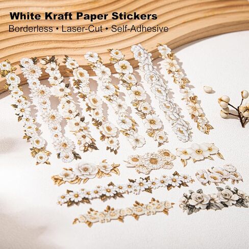 90PCS Vintage Floral Border Stickers – Retro Botanical Adhesive Flower Strips for Scrapbooking, Journaling, DIY Cards, Planners and Crafts in Saudi Arabia