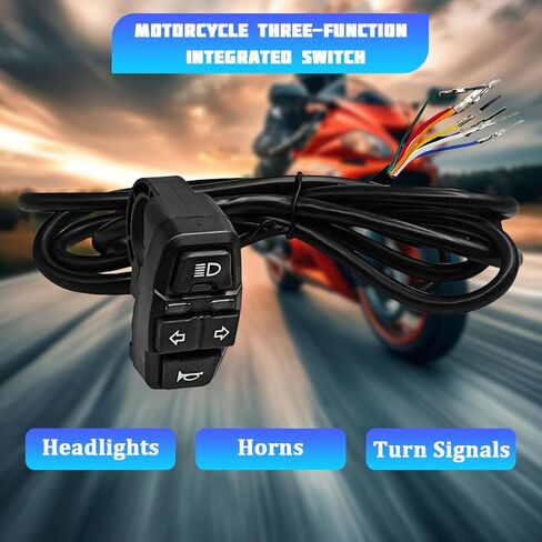 Motorcycle Head Light Turn Switch, 3 in 1 Ebike Light Horn Turn Signal ON/Off Switches with Wire, Motorbike Handlebar Control Button Mount, Universal for Dirt Bike Scooter Motocross in Kuwait