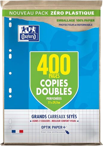OXFORD Seyes Set of 400 Double Copy Pages Large Squares A4 Format (21 x 29.7 cm) Perforated in Saudi Arabia