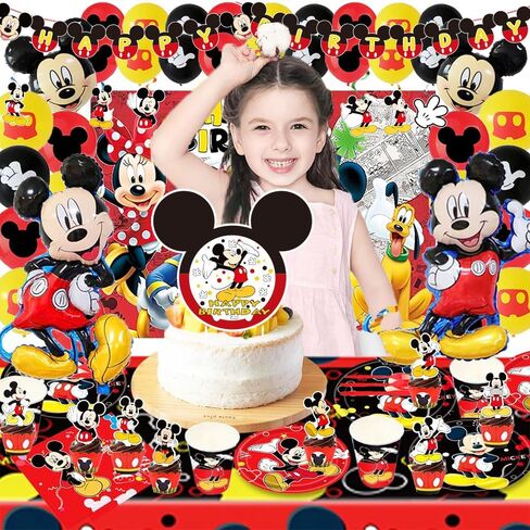 Cartoon Theme Birthday Party Supplies Decorations, Including Birthday Banner, Tablecloth, Backdrop, Hanging Swirls, Balloons, Cake Toppers, Plates, Forks, Spoons in Saudi Arabia
