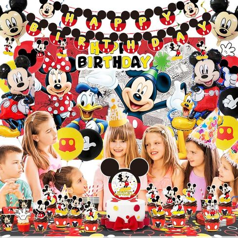 Cartoon Theme Birthday Party Supplies Decorations, Including Birthday Banner, Tablecloth, Backdrop, Hanging Swirls, Balloons, Cake Toppers, Plates, Forks, Spoons in Saudi Arabia