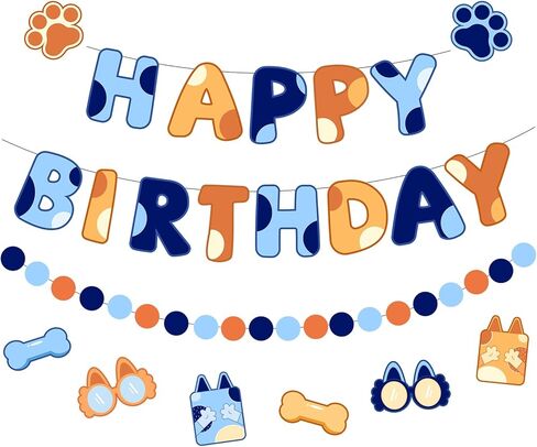 Pre-Strung Happy Birthday Banner, NO DIY Birthday Decorations with Circle Dot Garland，Happy Birthday Party Decorations for Women Men Girls Boys (Blue Orange) in Kuwait