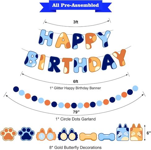 Pre-Strung Happy Birthday Banner, NO DIY Birthday Decorations with Circle Dot Garland，Happy Birthday Party Decorations for Women Men Girls Boys (Blue Orange) in Kuwait