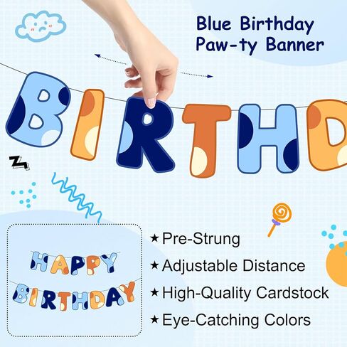 Pre-Strung Happy Birthday Banner, NO DIY Birthday Decorations with Circle Dot Garland，Happy Birthday Party Decorations for Women Men Girls Boys (Blue Orange) in Kuwait
