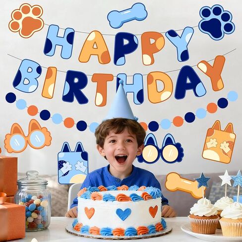 Pre-Strung Happy Birthday Banner, NO DIY Birthday Decorations with Circle Dot Garland，Happy Birthday Party Decorations for Women Men Girls Boys (Blue Orange) in Kuwait