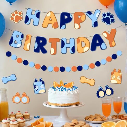 Pre-Strung Happy Birthday Banner, NO DIY Birthday Decorations with Circle Dot Garland，Happy Birthday Party Decorations for Women Men Girls Boys (Blue Orange) in Kuwait
