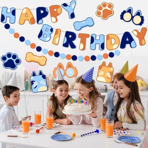 Pre-Strung Happy Birthday Banner, NO DIY Birthday Decorations with Circle Dot Garland，Happy Birthday Party Decorations for Women Men Girls Boys (Blue Orange) in Kuwait