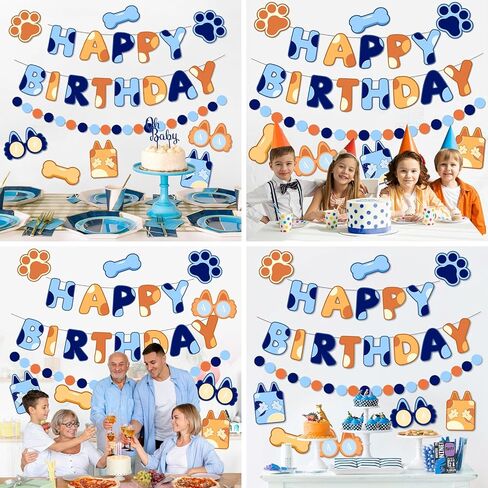 Pre-Strung Happy Birthday Banner, NO DIY Birthday Decorations with Circle Dot Garland，Happy Birthday Party Decorations for Women Men Girls Boys (Blue Orange) in Kuwait