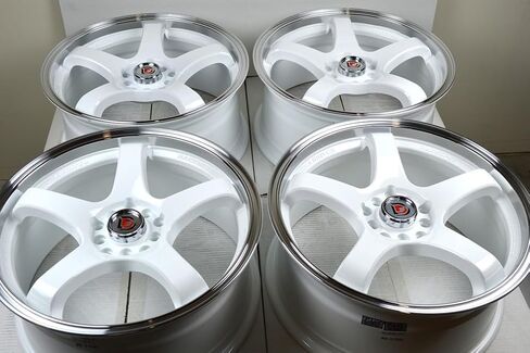 18" Wheels Rims ddr fuzion White with Polished Lip Finish 18x8 5x100 5x114.3 35mm Offset 5 Lugs 5x100/114.3 (Set of 4) in Saudi Arabia