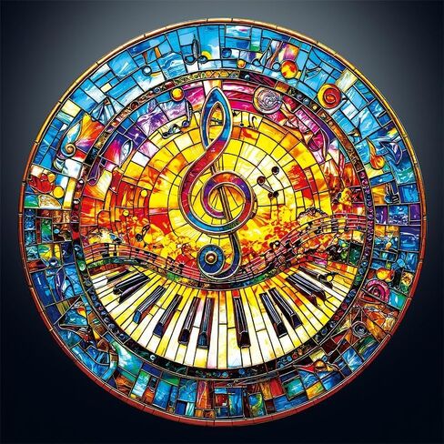 1000 Piece Round Jigsaw Puzzle for Adults - 3D Visual Stained-Glass Piano Music, 26.8" Diameter - Circular Brain Challenge & Artistic Wall Decor, Mindful Gift for Famiy Relaxation in Saudi Arabia