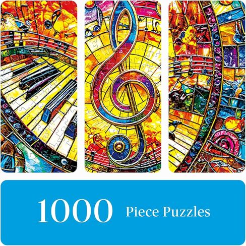 1000 Piece Round Jigsaw Puzzle for Adults - 3D Visual Stained-Glass Piano Music, 26.8" Diameter - Circular Brain Challenge & Artistic Wall Decor, Mindful Gift for Famiy Relaxation in Saudi Arabia