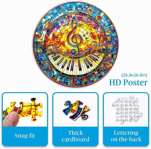 1000 Piece Round Jigsaw Puzzle for Adults - 3D Visual Stained-Glass Piano Music, 26.8" Diameter - Circular Brain Challenge & Artistic Wall Decor, Mindful Gift for Famiy Relaxation in Saudi Arabia
