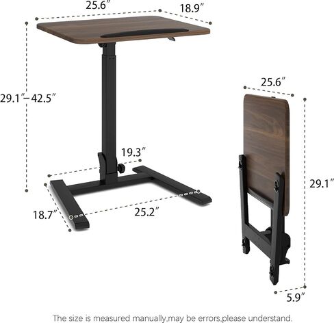 PUNCIA Small Standing Desk with Stoppers 90°Tiltable Mobile Rolling Laptop Table on Wheels Adjustable Height Computer Workstation Portable Stand Up Cart for Home Office Installation-Free（White） in Saudi Arabia