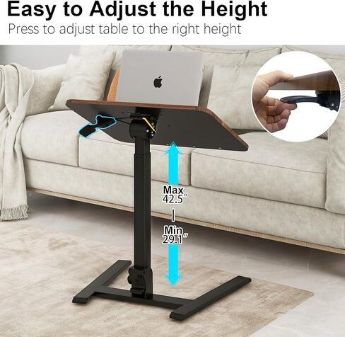 PUNCIA Small Standing Desk with Stoppers 90°Tiltable Mobile Rolling Laptop Table on Wheels Adjustable Height Computer Workstation Portable Stand Up Cart for Home Office Installation-Free（White） in Saudi Arabia