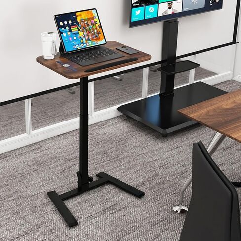 PUNCIA Small Standing Desk with Stoppers 90°Tiltable Mobile Rolling Laptop Table on Wheels Adjustable Height Computer Workstation Portable Stand Up Cart for Home Office Installation-Free（White） in Saudi Arabia