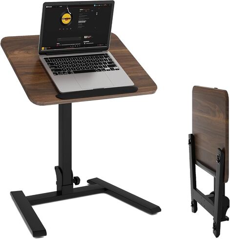 PUNCIA Small Standing Desk with Stoppers 90°Tiltable Mobile Rolling Laptop Table on Wheels Adjustable Height Computer Workstation Portable Stand Up Cart for Home Office Installation-Free（White） in Saudi Arabia