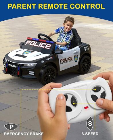 LIGIANT Ride On Police Car, 2WD Kids Electric Car, 12V Kids Ride on Car w/Remote Control, Sirens, Speakers and Flashing Police Lights, Wireless Connection, Music, AUX, Ideal Birthday & Xmas Gifts in Saudi Arabia
