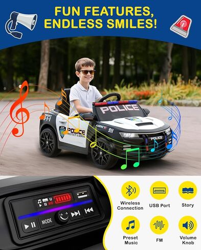 LIGIANT Ride On Police Car, 2WD Kids Electric Car, 12V Kids Ride on Car w/Remote Control, Sirens, Speakers and Flashing Police Lights, Wireless Connection, Music, AUX, Ideal Birthday & Xmas Gifts in Saudi Arabia