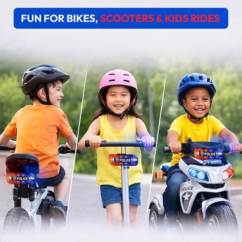 Darice Pretend Police Bike Light with Siren - Red and Blue Flashing Lights, Rechargeable LED Bicycle Safety Lights for Kids Bikes & Scooters - Bright Light and Siren for Bike Kids Ages 5+ in Kuwait