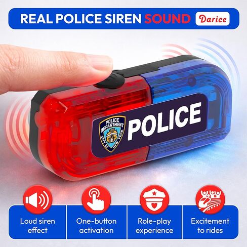 Darice Pretend Police Bike Light with Siren - Red and Blue Flashing Lights, Rechargeable LED Bicycle Safety Lights for Kids Bikes & Scooters - Bright Light and Siren for Bike Kids Ages 5+ in Kuwait