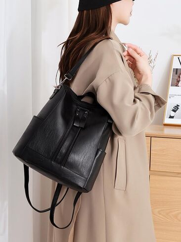 Soft Leather Backpack for Women Shoulder Bag Laptop Bookbag Travel Backpacks Handbag for Men Adjustable Shoulder Straps in Kuwait