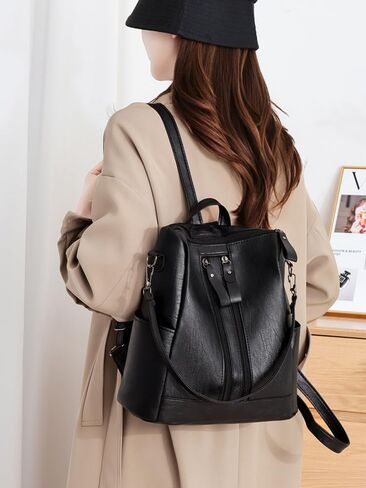 Soft Leather Backpack for Women Shoulder Bag Laptop Bookbag Travel Backpacks Handbag for Men Adjustable Shoulder Straps in Kuwait
