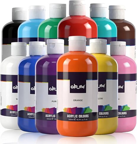 Colorful Artist Fluorescent Acrylic Paint Set, 6 Pack 16.67oz - Glow in Black Light, Non-Toxic Neon Paint for Party Decor & Multi-Surface DIY Crafts in Saudi Arabia