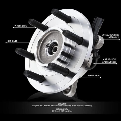 Auto Dynasty (6-Lug Hub) Factory Style Front Wheel Bearing Hub Assembly with ABS Sensor Cable and Plug Compatible with Ford F-150 Lobo Lincoln Mark LT 4WD 2004-2008, Bare Steel in Saudi Arabia