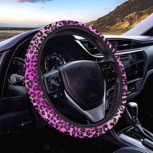 Sunflower Black Leopard Print Steering Wheel Cover for Car,Non-Slip Breathable Neoprene Steering Wheel Covers Universal 15 Inch in Saudi Arabia