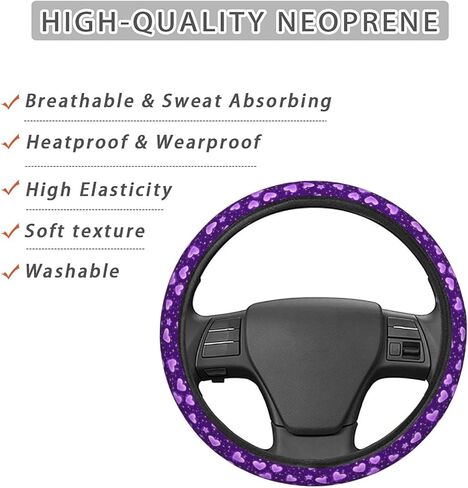 Purple Glitter Heart Steering Wheel Cover for Women Men, Non-Slip Steering Wheel Protector Car Wheel Covers, Universal 15 Inch Fit for Auto, Suvs, Truck in Kuwait
