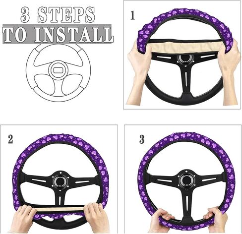 Purple Glitter Heart Steering Wheel Cover for Women Men, Non-Slip Steering Wheel Protector Car Wheel Covers, Universal 15 Inch Fit for Auto, Suvs, Truck in Kuwait