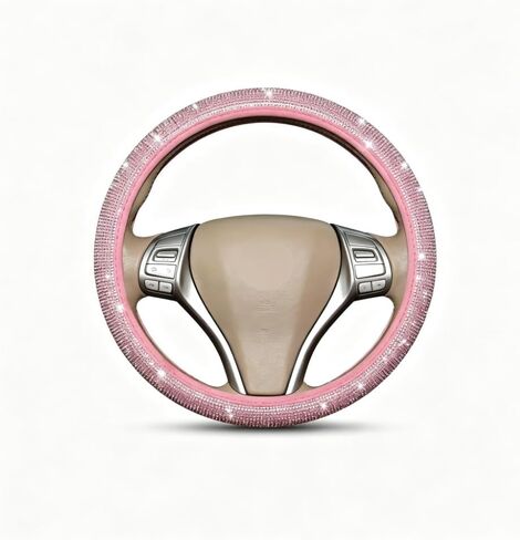 Pink Steering Wheel Cover， for Women Girls Cute Bling Accessories 15 Inch Universal Colorful Crystal Rhinestone Diamond Rainbow Anti-Slip Wheel Protector in Kuwait