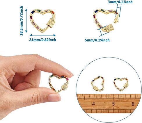 Heart Screw Carabiner Lock Charm 5pcs Real 18K Gold Plated Brass Crystal Keychain Clip Hook for DIY Necklace Handbags Key Rings Jewelry Making,18.5x21x3mm in Kuwait