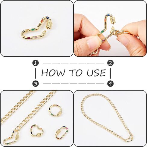 Heart Screw Carabiner Lock Charm 5pcs Real 18K Gold Plated Brass Crystal Keychain Clip Hook for DIY Necklace Handbags Key Rings Jewelry Making,18.5x21x3mm in Kuwait