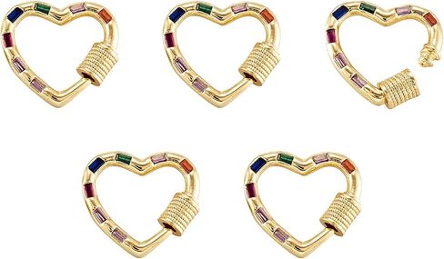 Heart Screw Carabiner Lock Charm 5pcs Real 18K Gold Plated Brass Crystal Keychain Clip Hook for DIY Necklace Handbags Key Rings Jewelry Making,18.5x21x3mm in Kuwait