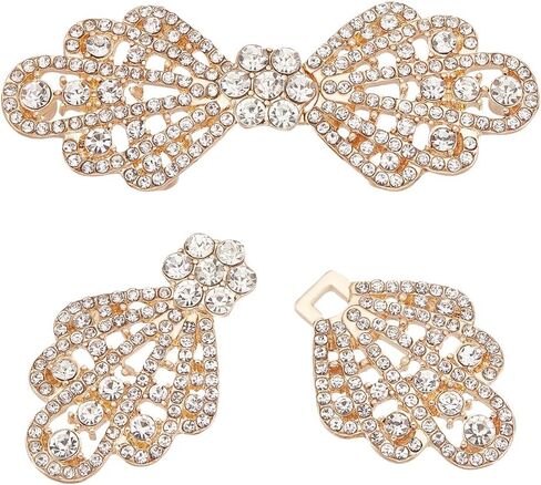 BENECREAT 2 Pair Alloy Rhinestone Cloak Clasp Fasteners, 65mm/2.5 inch Gold Bowknot Interlocking Belt Buckle for Sweaters, Dresses, Scarves, Cardigan, Shirts, Jackets in Kuwait