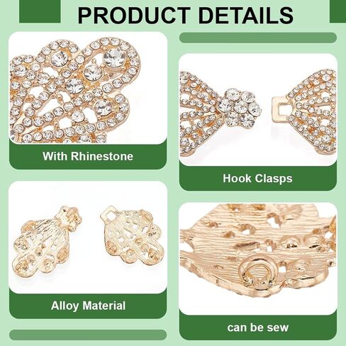 BENECREAT 2 Pair Alloy Rhinestone Cloak Clasp Fasteners, 65mm/2.5 inch Gold Bowknot Interlocking Belt Buckle for Sweaters, Dresses, Scarves, Cardigan, Shirts, Jackets in Kuwait