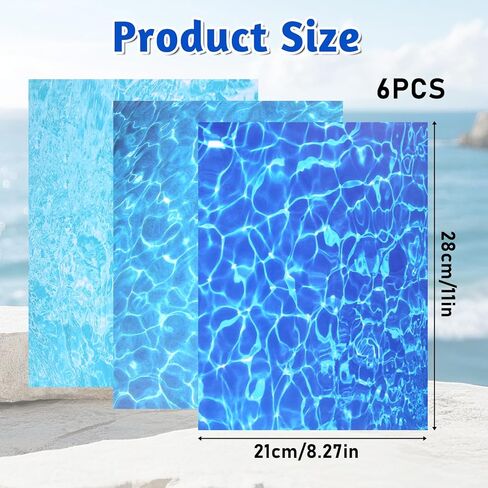 6 Pcs Ripple Water Sticker, Artificial Water Effect Sheet Self Adhesive Coated Paper Waters Ripples Sticker Pearlescent Ripple Stream Sheet for Sand Table Model Decor Lake River Scenery in Kuwait