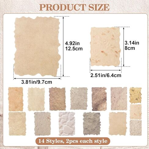 PAGOW 28pcs Textured Paper for Scrapbooking, 14 Styles Vintage Scrapbook Supplies Craft Papers, Decorative Handmade Paper Kit for Junk Journaling, Card Making, DIY in Kuwait