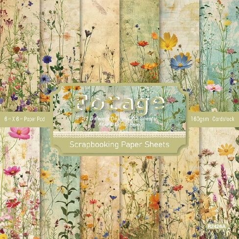 24 Sheets 6"x 6" Vintage Piano Keys Sheet Music Scrapbook Paper, with Floral Accents Pattern Printing Craft Paper for DIY Card Making Scrapbook Photo Album Junk Journal Décor in Saudi Arabia