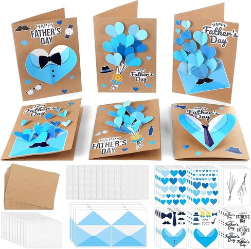Yomjress 24 Sets Father's Day DIY Card Making Kit 3D Heart Tie Trophy Greeting Cards with Envelope Stickers Fathers Day DIY Card Crafts for Gifts Exchange Best Dad Daddy Papa Party Favors in Saudi Arabia