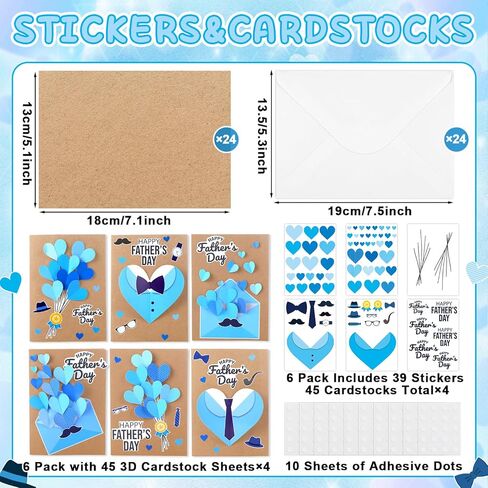 Yomjress 24 Sets Father's Day DIY Card Making Kit 3D Heart Tie Trophy Greeting Cards with Envelope Stickers Fathers Day DIY Card Crafts for Gifts Exchange Best Dad Daddy Papa Party Favors in Saudi Arabia