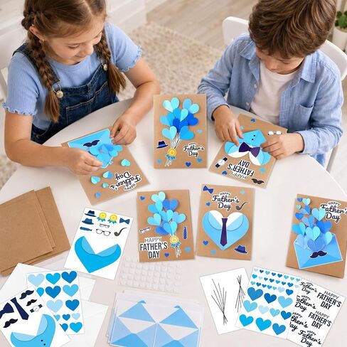 Yomjress 24 Sets Father's Day DIY Card Making Kit 3D Heart Tie Trophy Greeting Cards with Envelope Stickers Fathers Day DIY Card Crafts for Gifts Exchange Best Dad Daddy Papa Party Favors in Saudi Arabia