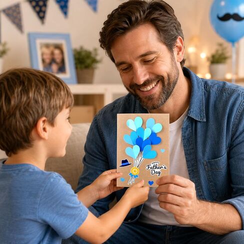 Yomjress 24 Sets Father's Day DIY Card Making Kit 3D Heart Tie Trophy Greeting Cards with Envelope Stickers Fathers Day DIY Card Crafts for Gifts Exchange Best Dad Daddy Papa Party Favors in Saudi Arabia