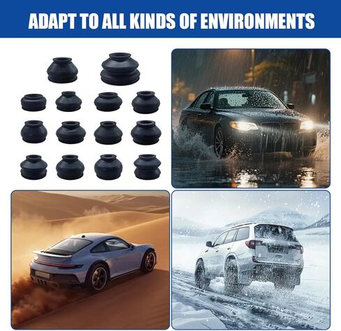 Craedli 14PCS Universal Ball Joint Boot Replacement, Rubber Tie Rod End Boots Dust Protection Cover Kit, Auto Suspension Steering System Parts Accessories for Cars Trucks SUVs (Black) in Kuwait