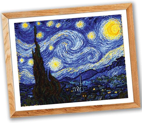 Povitrulya Counted Cross Stitch Kit for Adults 'Starry Night' by Vincent Van Gogh - Impressionist Art - Embroidery Set with Pattern, Famous Painting Design in Kuwait
