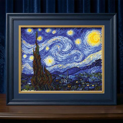 Povitrulya Counted Cross Stitch Kit for Adults 'Starry Night' by Vincent Van Gogh - Impressionist Art - Embroidery Set with Pattern, Famous Painting Design in Kuwait